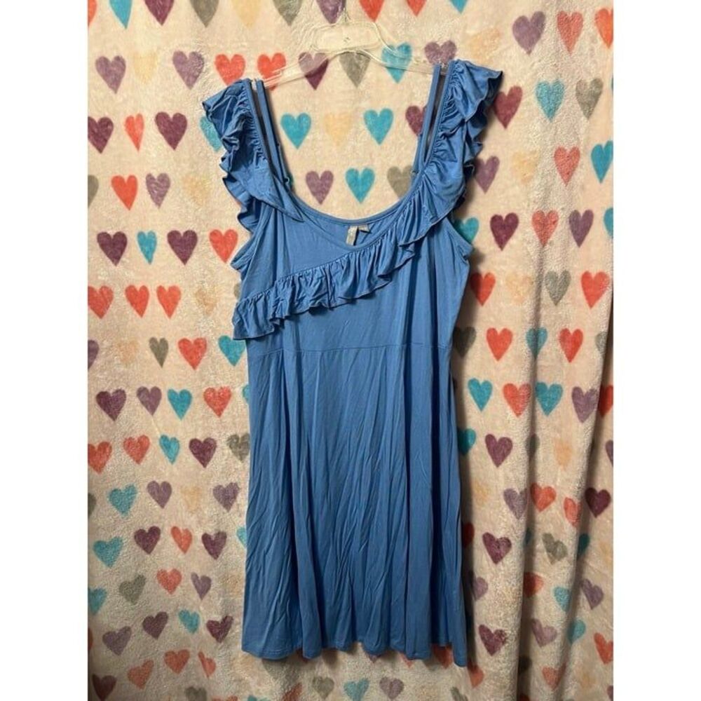 ASOS Blue Ruffle Cold Shoulder Summer Dress Sleeveless 16 Sundress